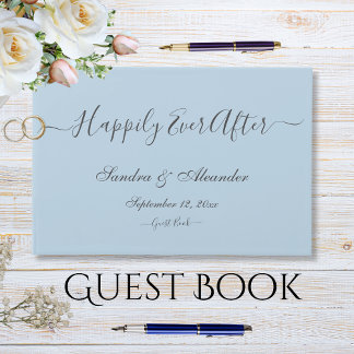 Simple Elegant Modern Minimal Dusty Blue White Wed Guest Book