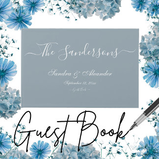 Simple Elegant Modern Minimal Dusty Blue White Wed Guest Book