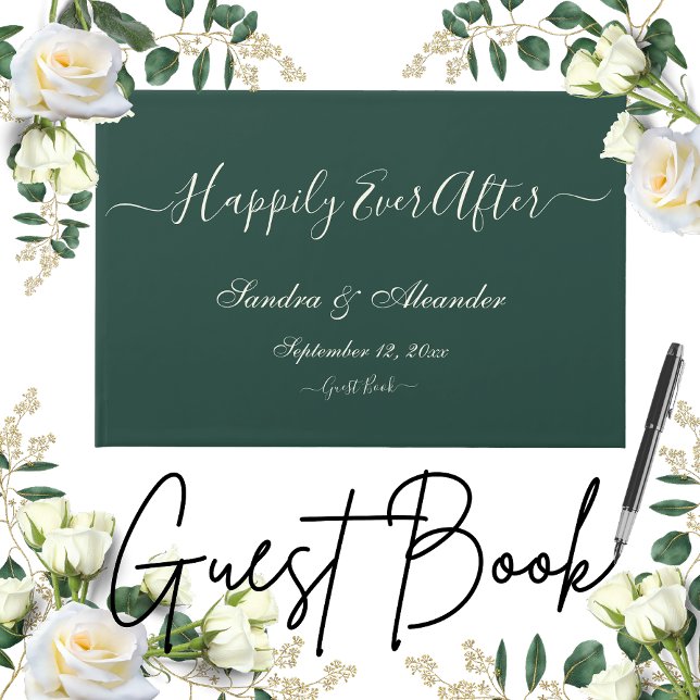 Simple Elegant modern Minimal Emerald Green Wed Guest Book (Creator Uploaded)
