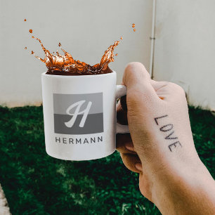 Simple Elegant Modern Minimal Initial & Name Grey Coffee Mug