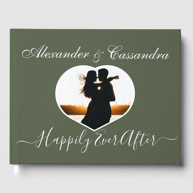 Simple Elegant modern Minimal Olive Green wedding Guest Book (Front)