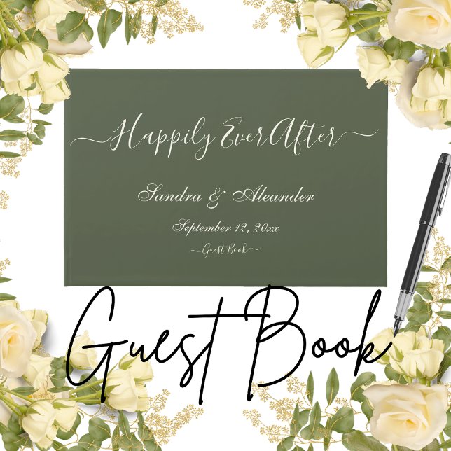 Simple Elegant modern Minimal Olive Green wedding Guest Book (Creator Uploaded)