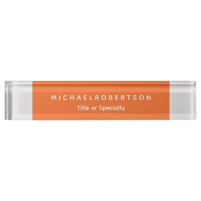 Simple Elegant Modern Minimalist Grey Orange Nameplate (Front)