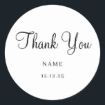 Simple Elegant Modern Minimalist Wedding Classic Round Sticker<br><div class="desc">Simple Elegant Modern Minimalist Wedding Classic These elegant wedding or bridal shower stickers are simple and minimalist yet very stylish due to the modern handwritten script that says thank you, and the clean layout. Simple Modern Minimalist Wedding Classic, wedding or bridal shower, stylish and chic, simple, handwritten script typography, thank...</div>