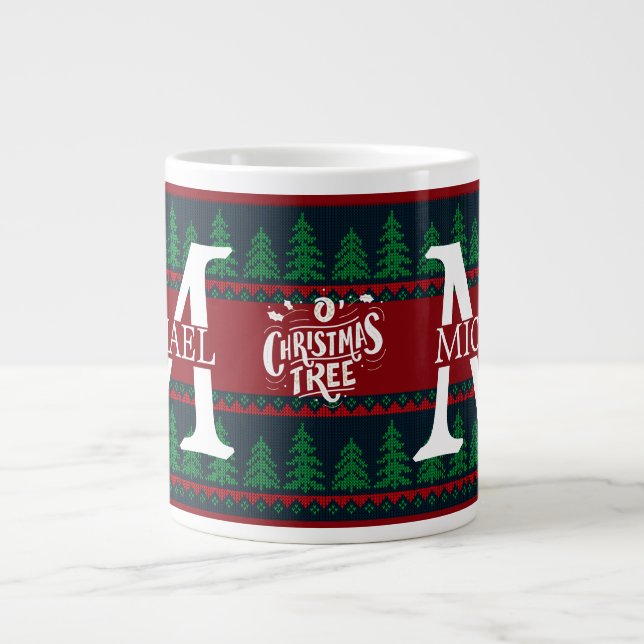 Simple Elegant Modern Monogram Christmas holiday  Large Coffee Mug (Front)