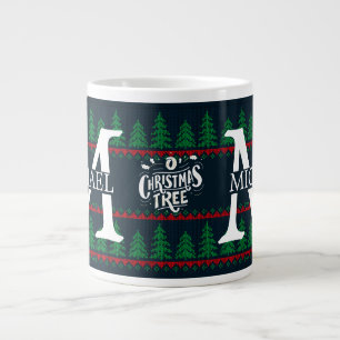 Simple Elegant Modern Monogram Christmas holiday Large Coffee Mug