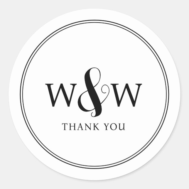 Simple Elegant Modern Monogrammed Wedding Classic Round Sticker (Front)