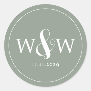 Simple Elegant Modern Monogrammed Wedding Classic Round Sticker