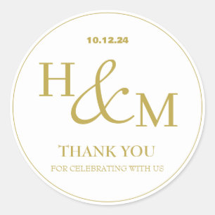 Simple Elegant Modern Monogrammed Wedding Classic Round Sticker
