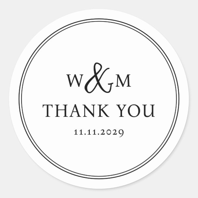 Simple Elegant Modern Monogrammed Wedding Classic Round Sticker (Front)