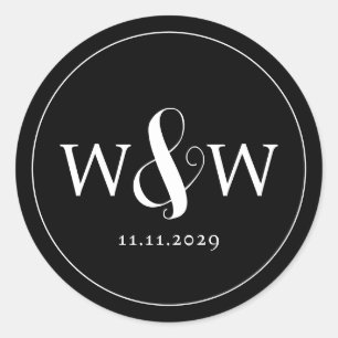 Simple Elegant Modern Monogrammed Wedding Classic Round Sticker