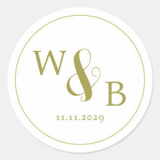 Simple Elegant Modern Monogrammed Wedding Classic Round Sticker