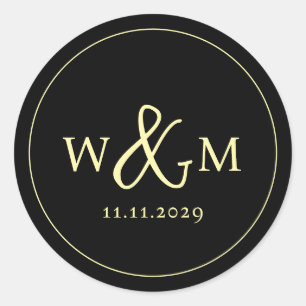 Simple Elegant Modern Monogrammed Wedding Classic Round Sticker