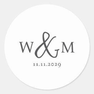 Simple Elegant Modern Monogrammed Wedding Classic Round Sticker