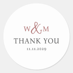 Simple Elegant Modern Monogrammed Wedding Classic Round Sticker