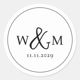 Simple Elegant Modern Monogrammed Wedding Classic Round Sticker