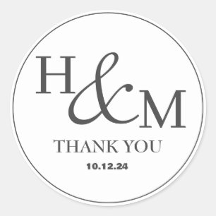 Simple Elegant Modern Monogrammed Wedding Classic Round Sticker