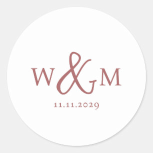 Simple Elegant Modern Monogrammed Wedding Classic Round Sticker