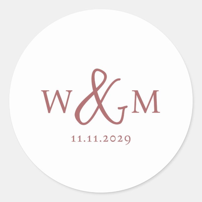 Simple Elegant Modern Monogrammed Wedding Classic Round Sticker (Front)
