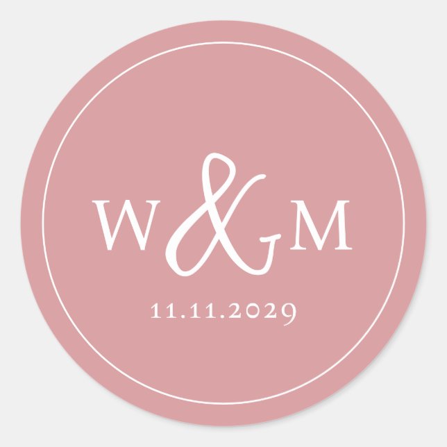Simple Elegant Modern Monogrammed Wedding Classic Round Sticker (Front)