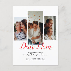 Simple Elegant Modern Mothers Day 3 Photo Holiday Postcard