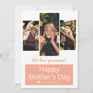 Simple Elegant Modern Mothers Day Grandma 3 Photo Holiday Card