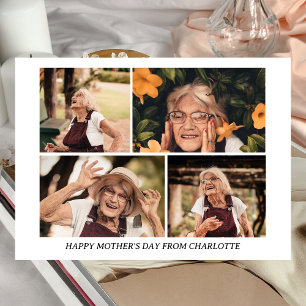 Simple Elegant Modern Mothers Day Grandma 4 Photo Holiday Card