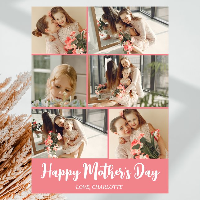 Simple Elegant Modern Mothers Day Photo Collage Holiday Card (Creator Uploaded)