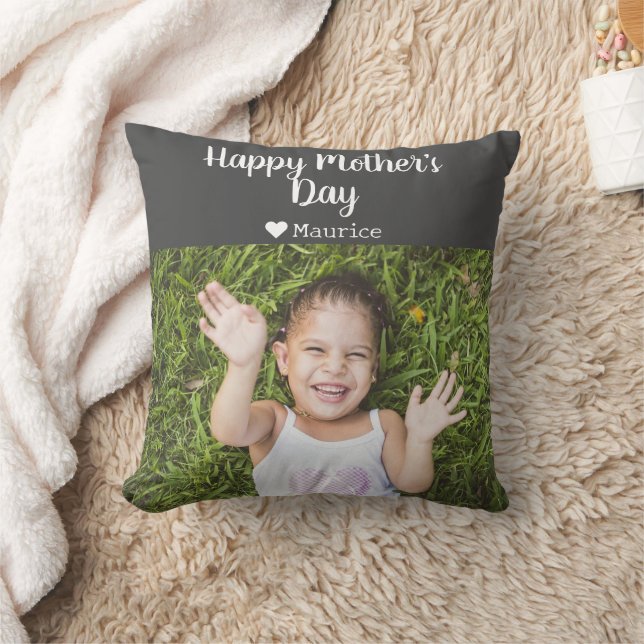 Simple Elegant Modern Mothers Day Photo Name Cushion (Blanket)