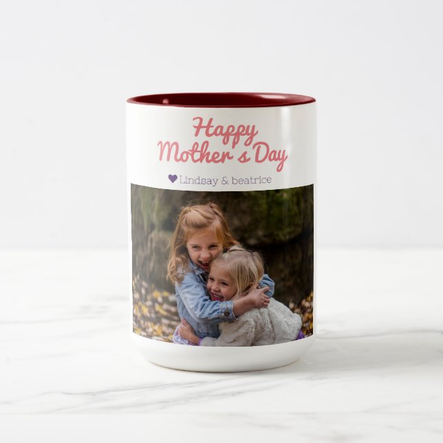 Simple Elegant Modern Mothers Day Photo Name Two-Tone Coffee Mug (Center)