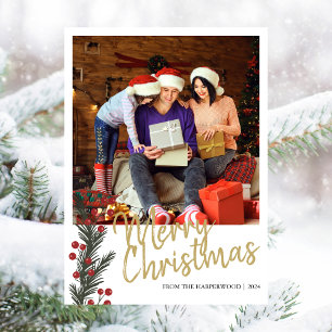 Simple Elegant modern One photo Christmas Family Holiday Card