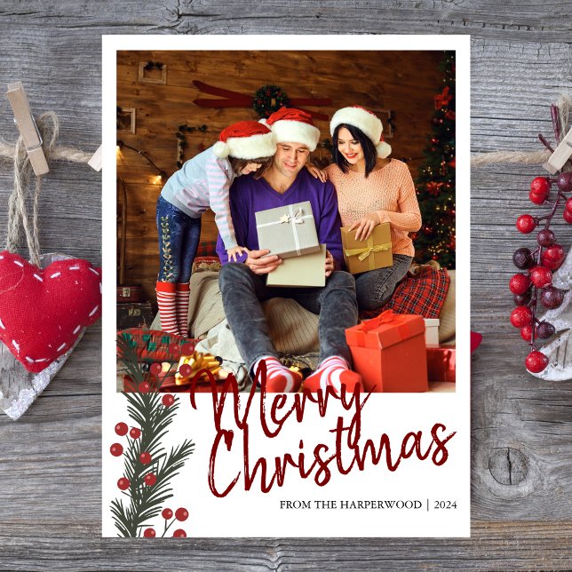  Simple Elegant modern One photo Christmas Family Holiday Card (Creator Uploaded)