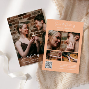 Simple Elegant Modern Peach Boho QR Code Photo Save The Date