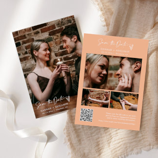 Simple Elegant Modern Peach Boho QR Code Photo Save The Date