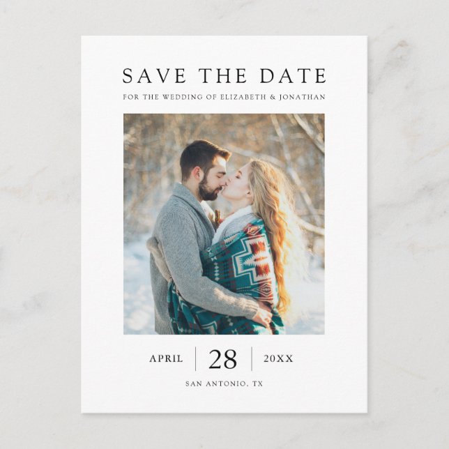 Simple Elegant Modern Photo Save the Date Invitation Postcard (Front)