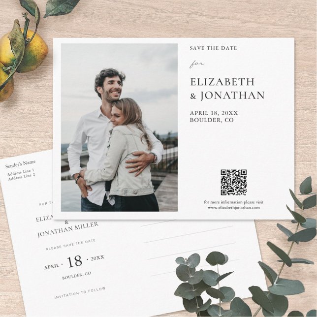 Simple Elegant Modern Photo Save the Date Wedding  Invitation Postcard (Creator Uploaded)