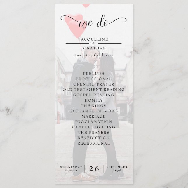 Simple Elegant Modern Photo Wedding Programme (Front)