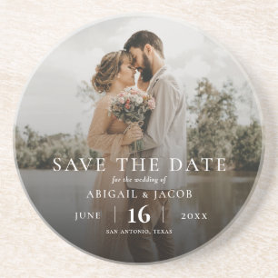 Simple Elegant Modern Photo Wedding Save the Date Coaster