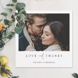 Simple Elegant Modern Photo Wedding  Thank You Card<br><div class="desc">This simply chic custom photo wedding thank you card template features an elegant, minimalist, modern design. Please check our store for a rectangular version of this design in various text colours, too! The front features your first names under your favourite photo and a 'LOVE and THANKS' message conveyed with a...</div>