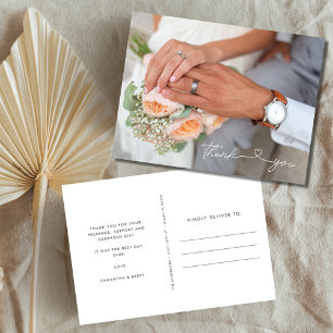 Simple Elegant Modern Photo Wedding Thank You  Postcard