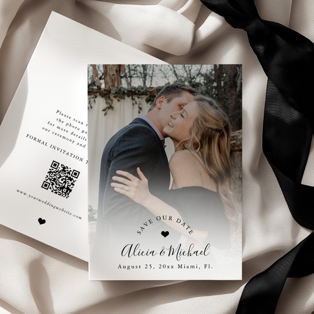 Simple elegant modern QR code photo wedding Save The Date (Creator Uploaded)