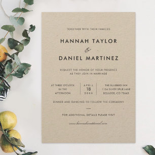 Simple Elegant Modern Rustic Brown Kraft Wedding Invitation