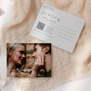 Simple Elegant Modern Save the Date QR Code Photo Postcard
