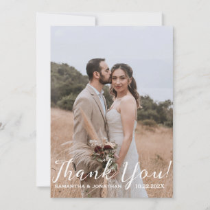 Simple Elegant Modern Script 4 photos wedding Thank You Card