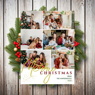  Simple Elegant modern Script 6 photo Christmas Holiday Card