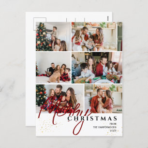  Simple Elegant modern Script 6 photo Christmas Holiday Postcard