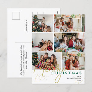 Simple Elegant modern Script 6 photo Christmas Holiday Postcard