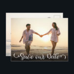 Simple Elegant Modern Script Photo Save the Date Announcement Postcard<br><div class="desc">Tell the world your happy news with photo Save the Date Cards that you mail as a postcard. Your photo on the front and back. If you need more room or need to add additional information, CLICK CUSTOMIZE further link to add text, change the colour the text, and fonts. Choose...</div>