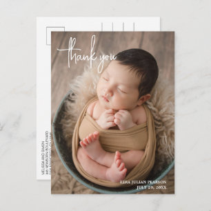 Simple Elegant Modern Script Photo Thank You Birth Announcement Postcard