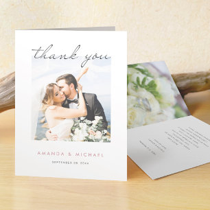 Simple Elegant Modern Script Photo Wedding Thank You Card